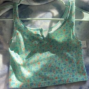 Aeropostale Seriously Soft Seamless Floral Green Crop Tank Top.